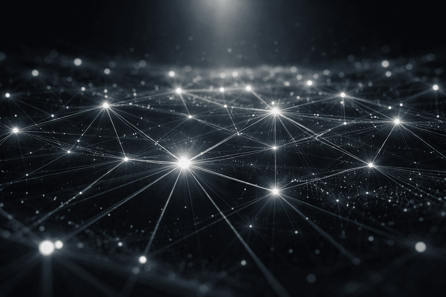 Abstract decentralized AI network visual representing Rendix infrastructure.